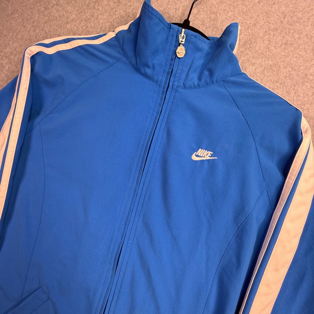 Nike Track Jacket Mens Medium Blue White Racing Stripes Full Zip Athletic Sporty